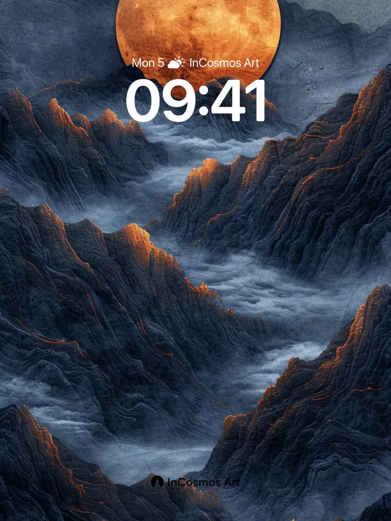 Crimson Moonlight Wallpaper with Shadowed Peaks