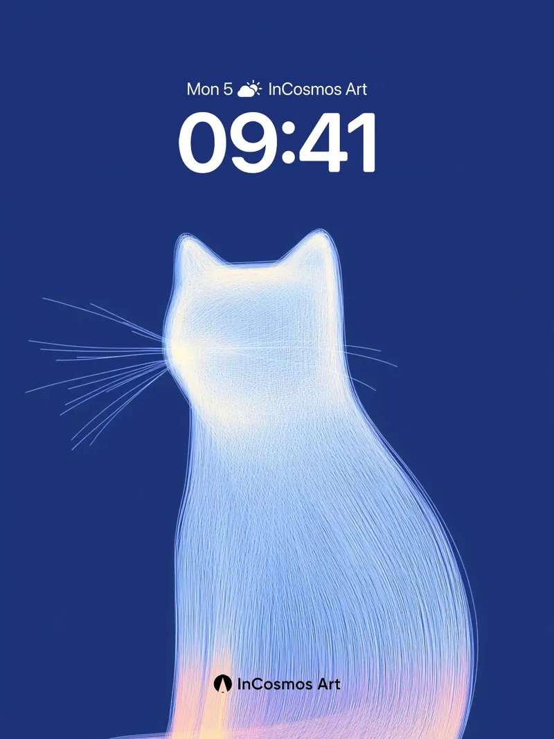 Luminous Cat Wallpaper with Ethereal Lines