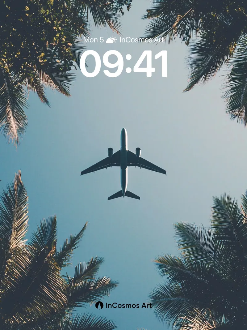 Skyward Palm Frame Wallpaper with Jet Silhouette