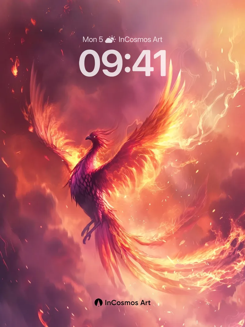 Phoenix Flame Wallpaper with Celestial Wings