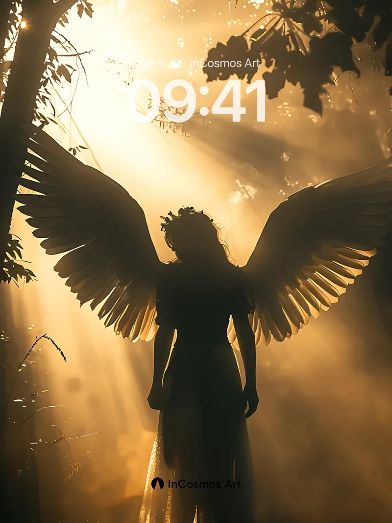 Golden Hush Angel Wallpaper with Sunlit Wings