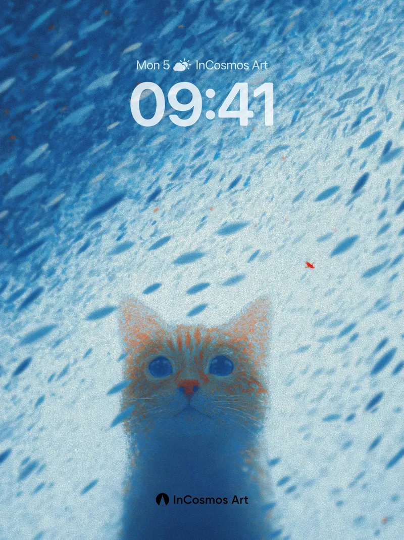 Frost-Whispered Cat Wallpaper with Floating Shadows