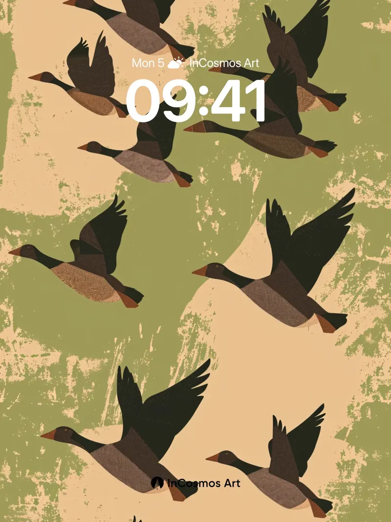 Muted Flight Wallpaper with Earth-Toned Geese