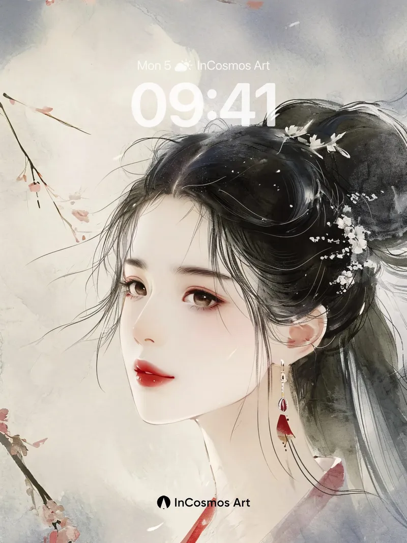 Serene Cherry Bloom Wallpaper with Floating Hair