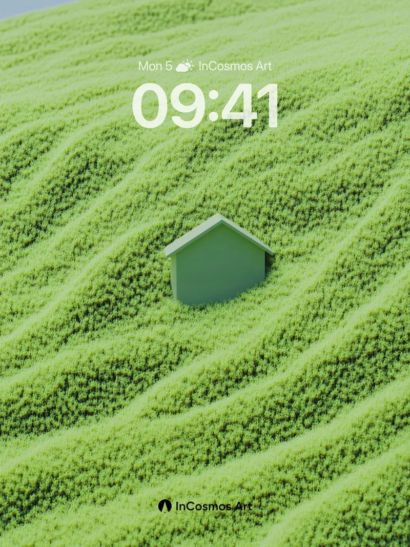 Serenity Meadow Wallpaper with Hidden Hut