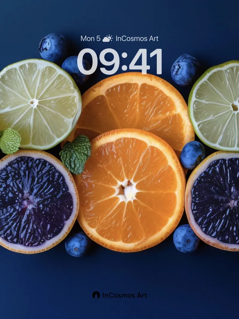 Citrus Reverie Wallpaper with Midnight Blueberries