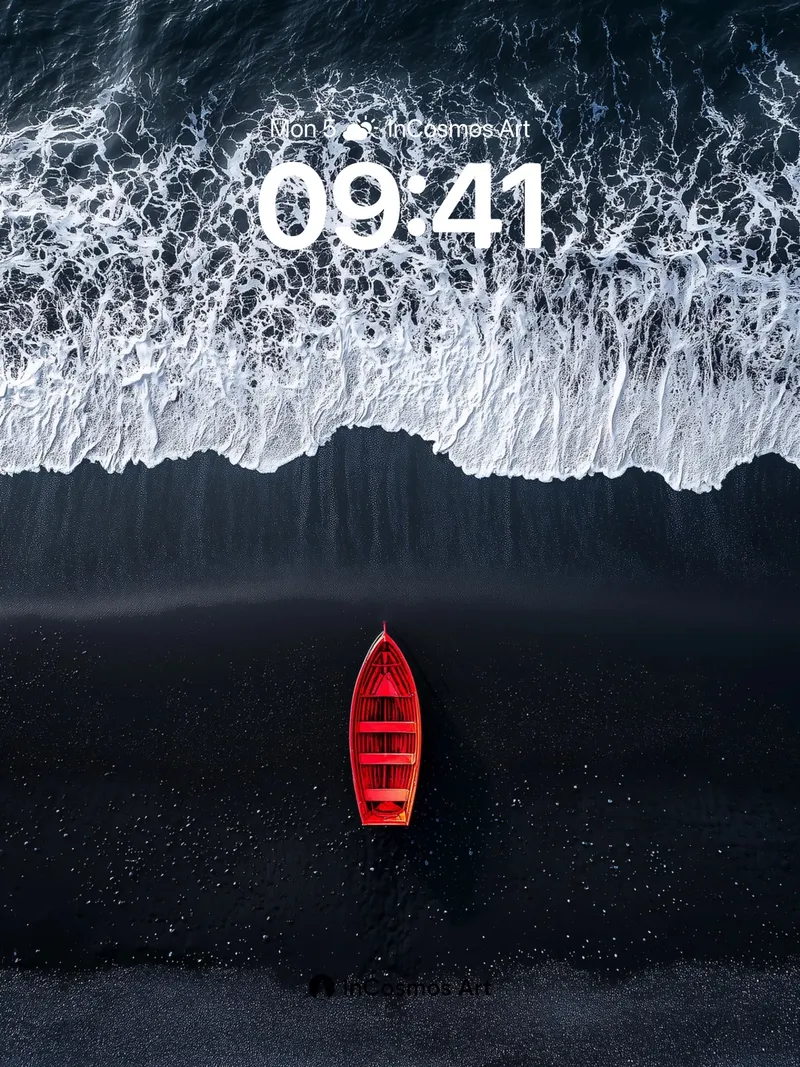 Crimson Solitude Wallpaper on Volcanic Shore