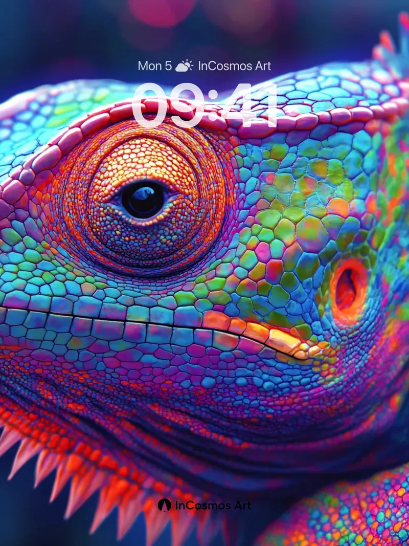 Rainbow Chameleon Wallpaper with Living Scales