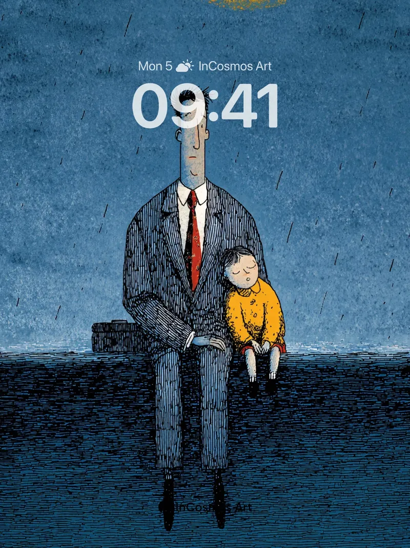 Quiet Moonlight Wallpaper with Sleeping Child