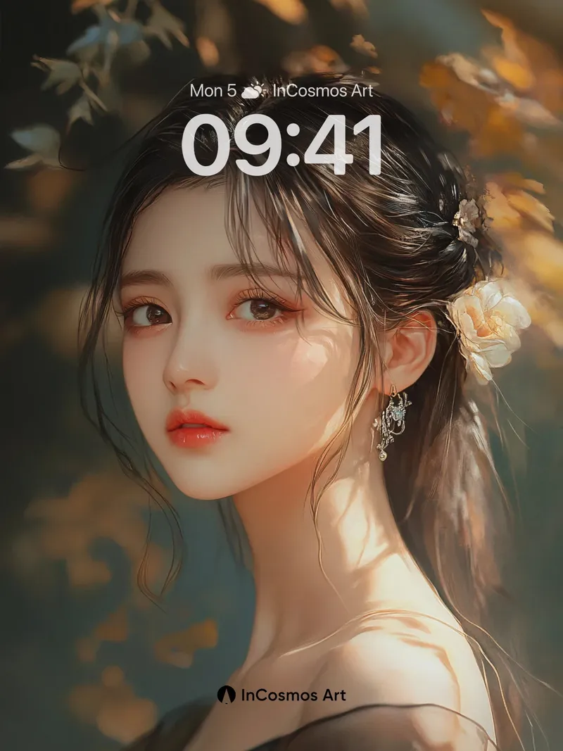 Golden Hour Portrait Wallpaper with Floral Whispers