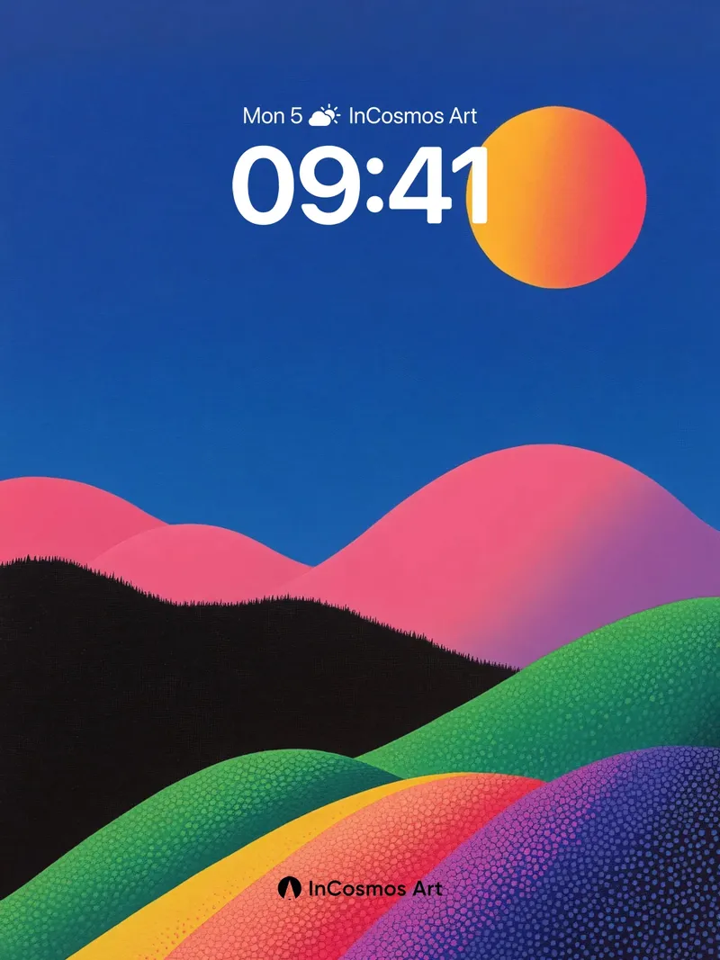 Surreal Horizon Wallpaper with Polka-Dot Terrain