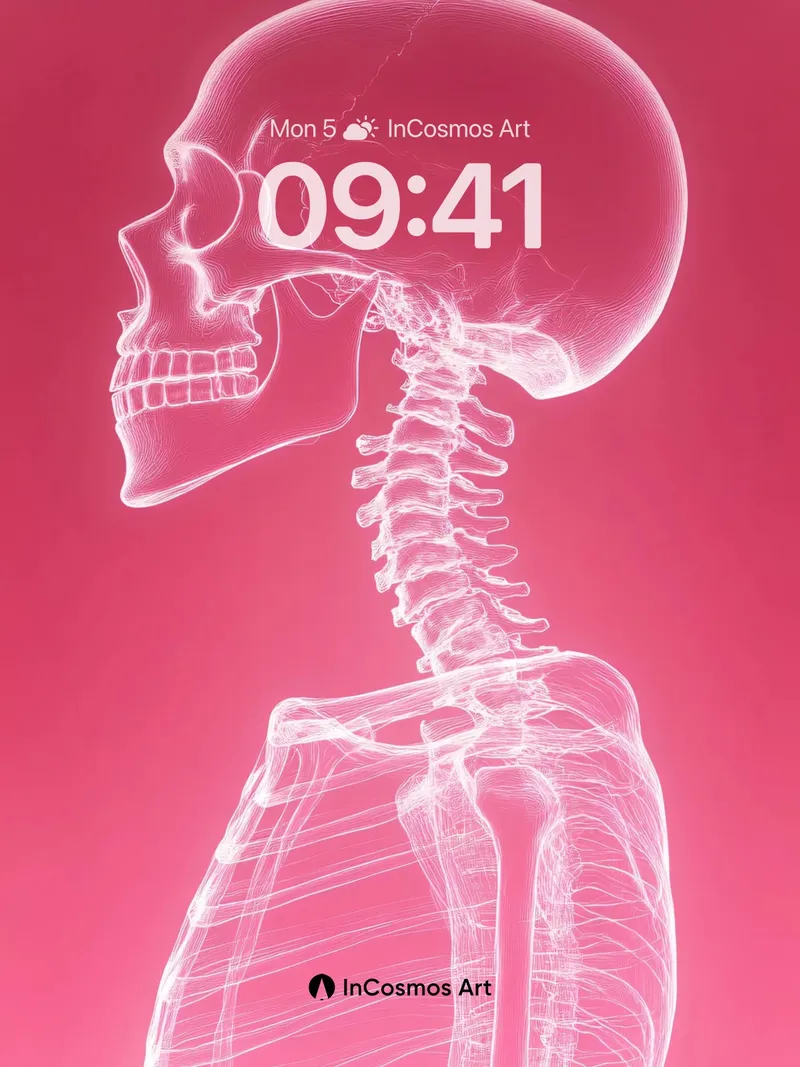 Crimson Veil Wallpaper with Skeletal Luminescence
