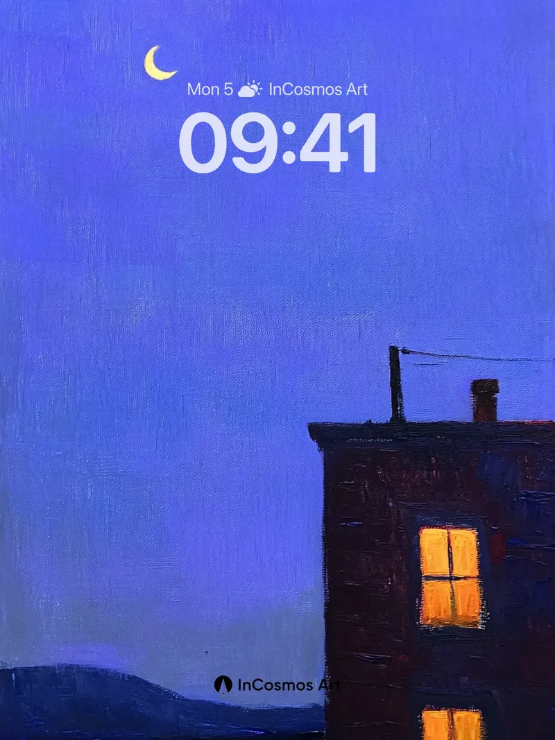 Crescent Hush Wallpaper with Warm Windows