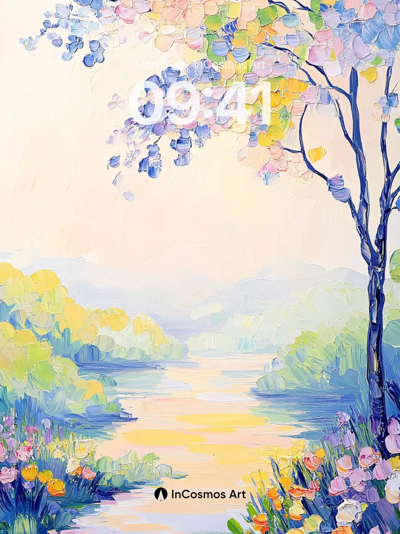 Serene Riverlight Wallpaper with Blossom Canopy