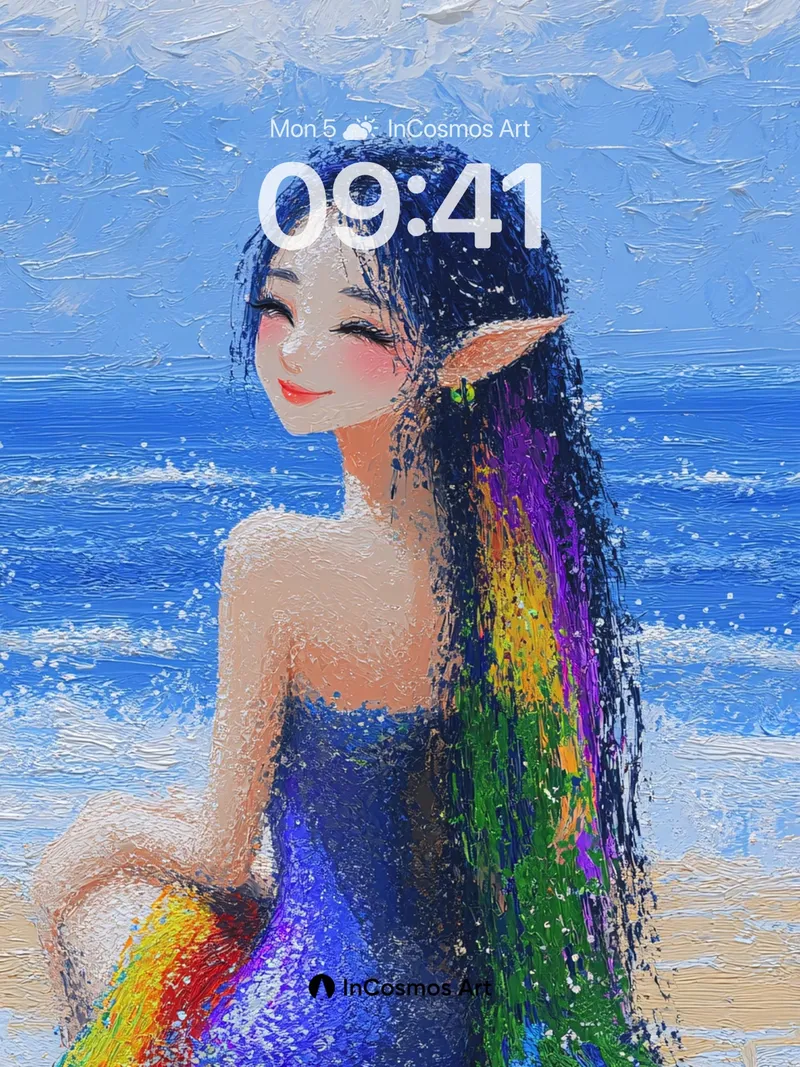 Rainbow Tides Wallpaper with Ethereal Elf