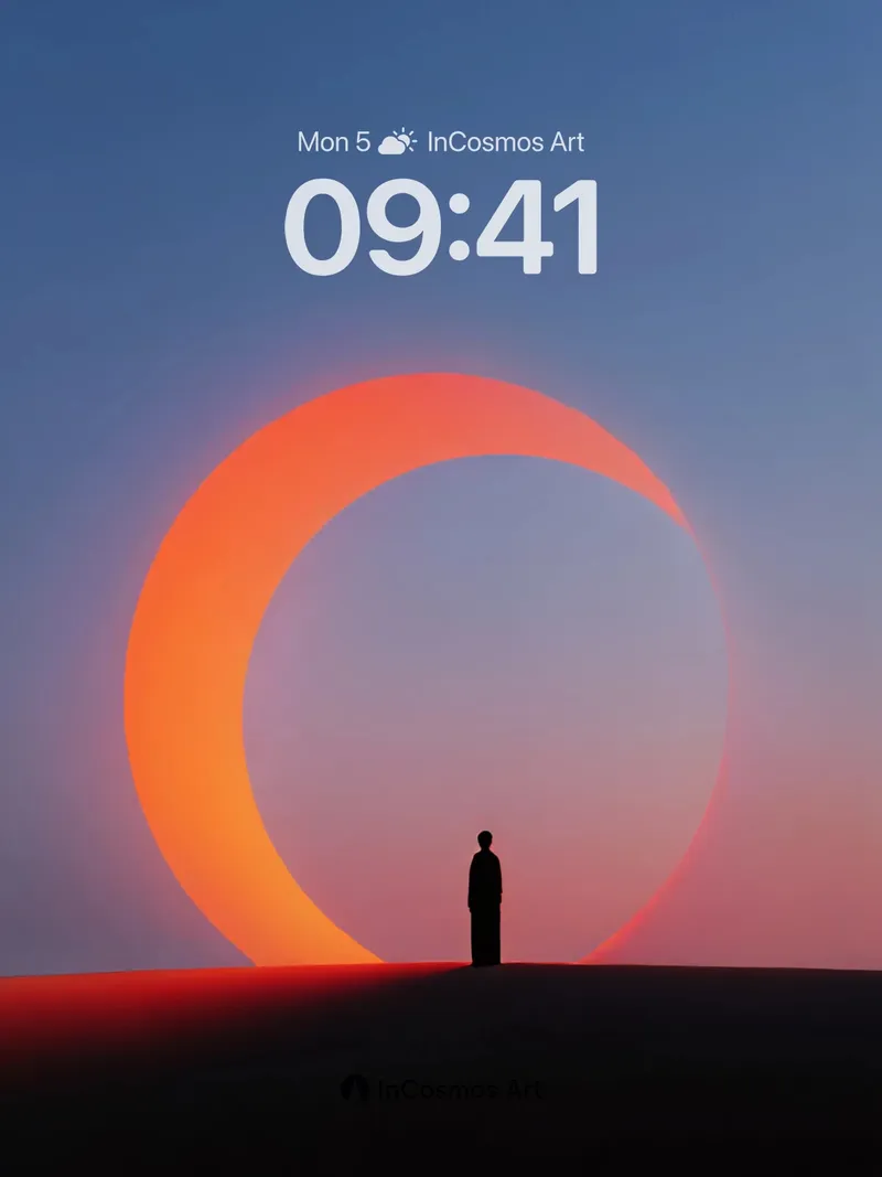 Silhouetted Solitude Wallpaper with Cosmic Crescent