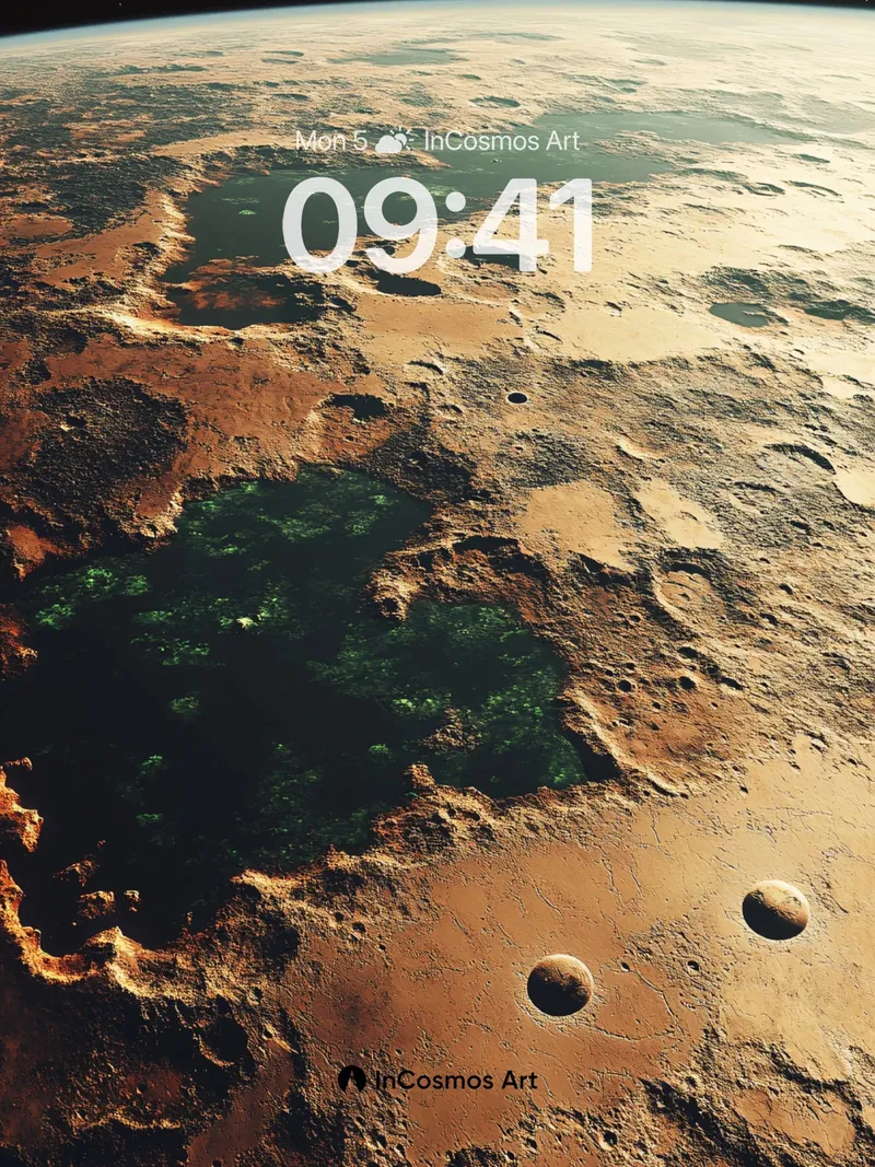 Cosmic Crater Wallpaper with Emerald Depths