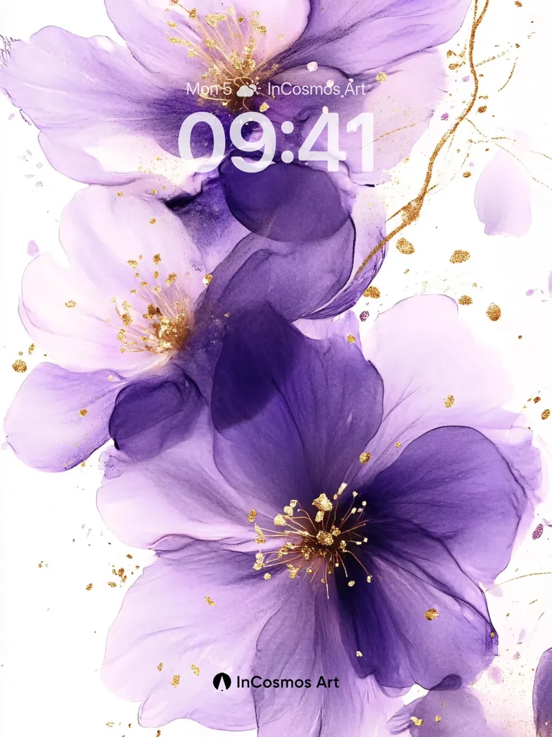 Lavender Reverie Wallpaper with Golden Whispers