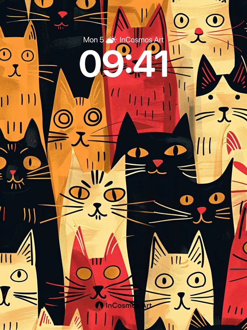 Whimsical Feline Parade Wallpaper with Playful Patterns