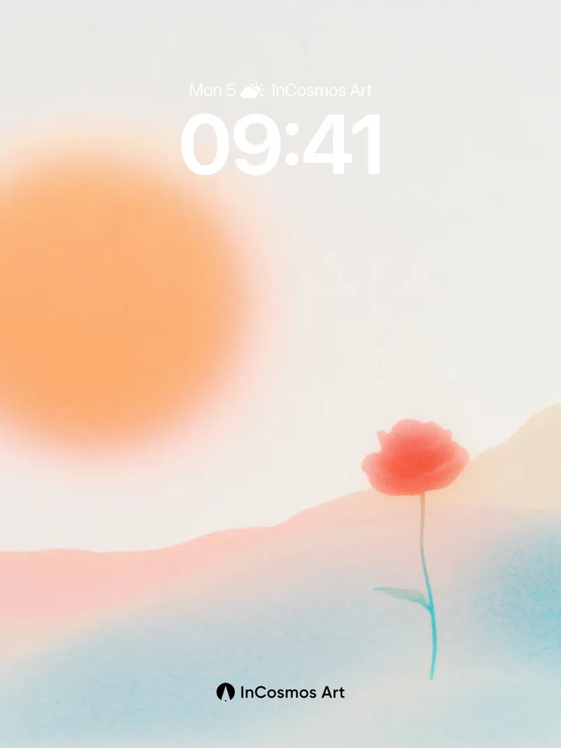 Serene Horizon Wallpaper with Solitary Poppy