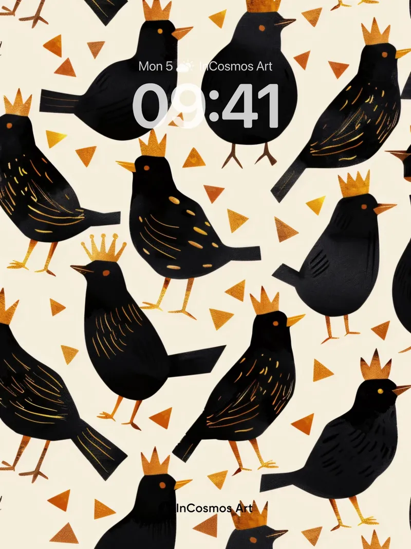 Regal Crow Wallpaper with Golden Crowns
