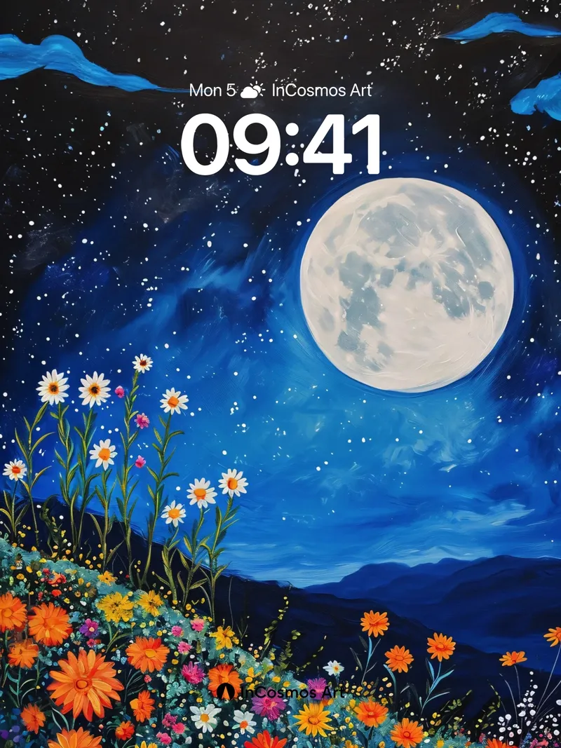Lunar Garden Wallpaper with Starlit Bloom