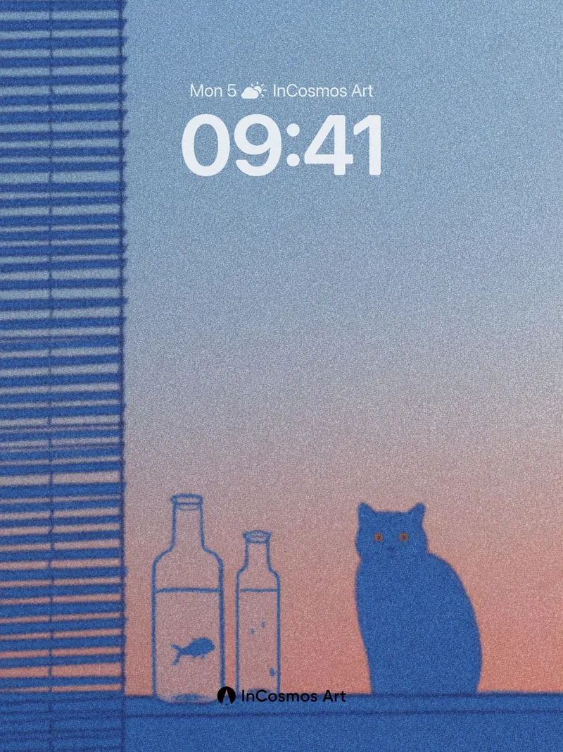 Twilight Stillness Wallpaper with Feline Silhouette