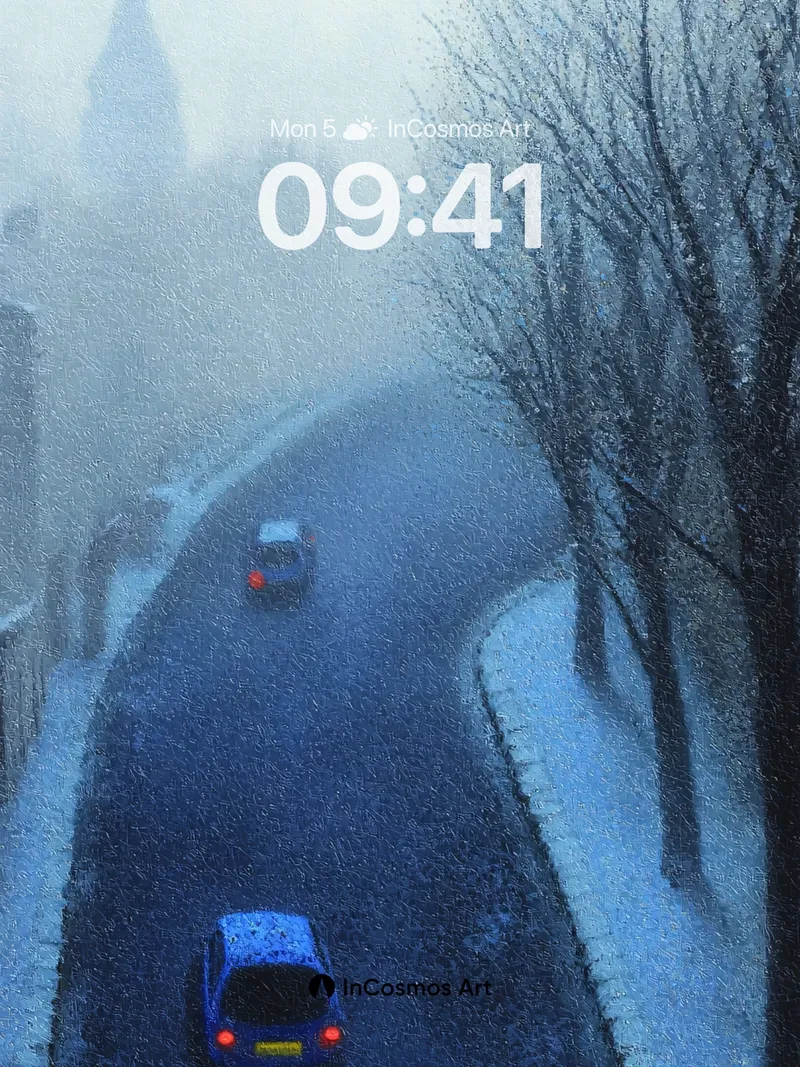 Fogbound Road Wallpaper with Snowfall Echo
