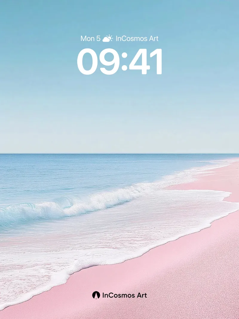 Serene Pink Shore Wallpaper with Gentle Waves