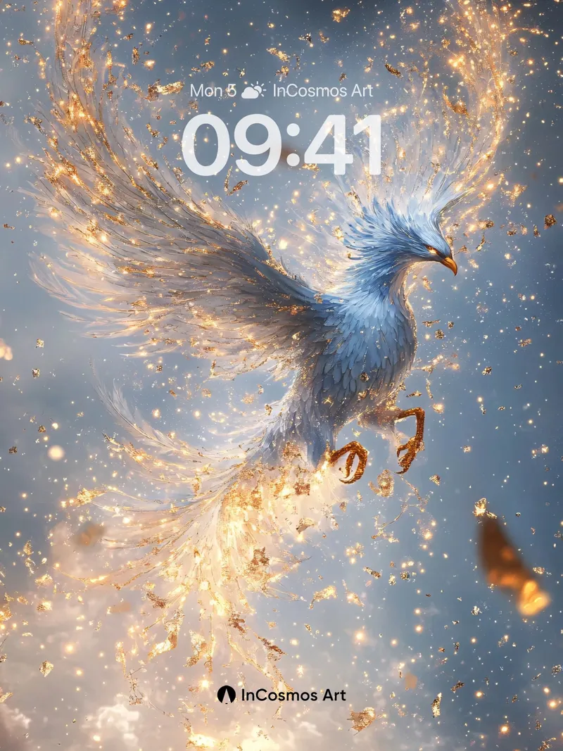Celestial Phoenix Wallpaper with Golden Embers