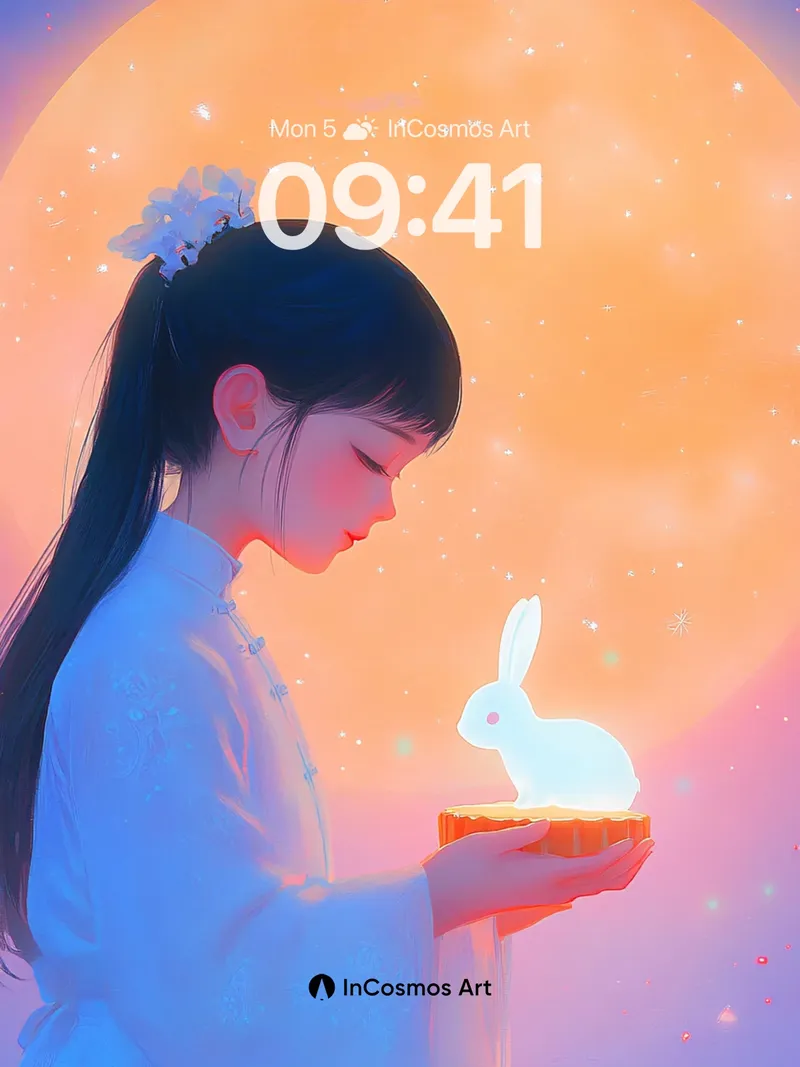 Lunar Reverie Wallpaper with Glowing Rabbit
