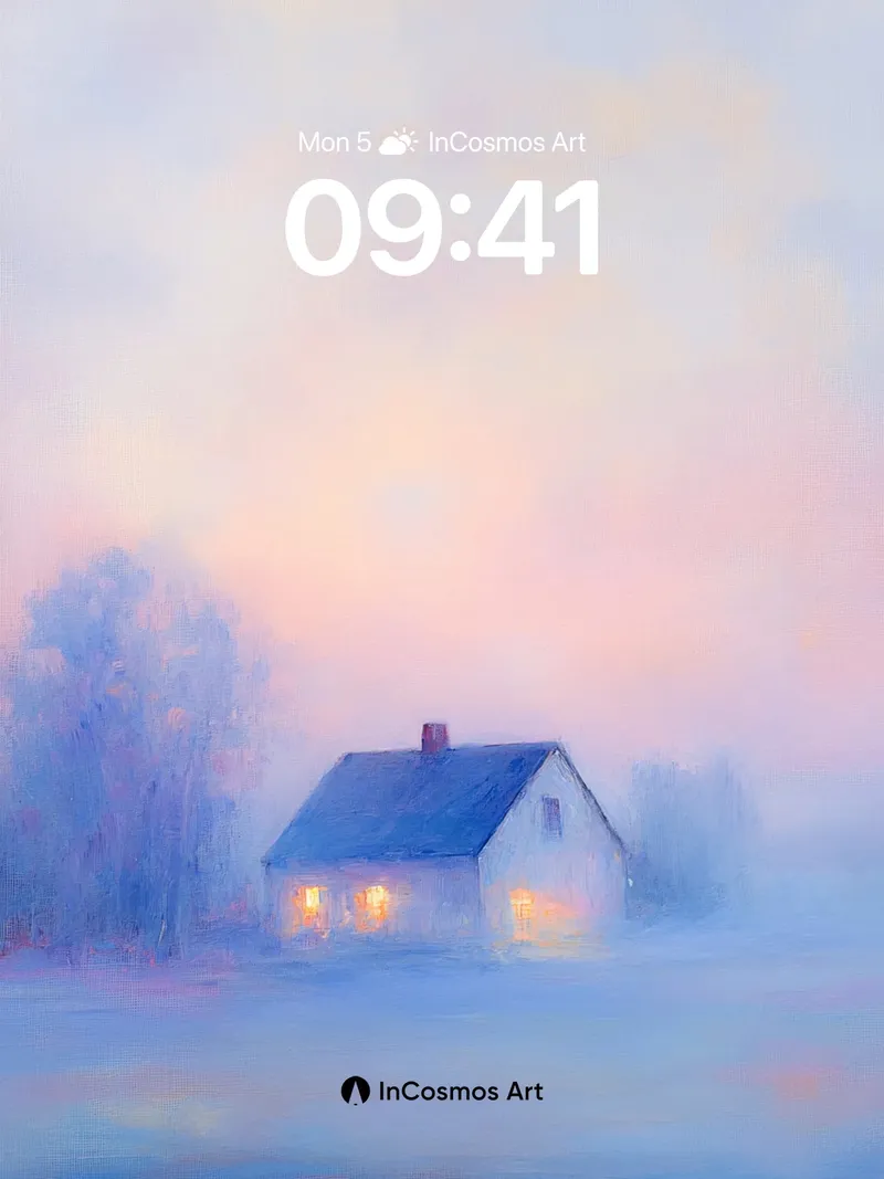 Fog-Laced Cottage Wallpaper with Warm Light Hues