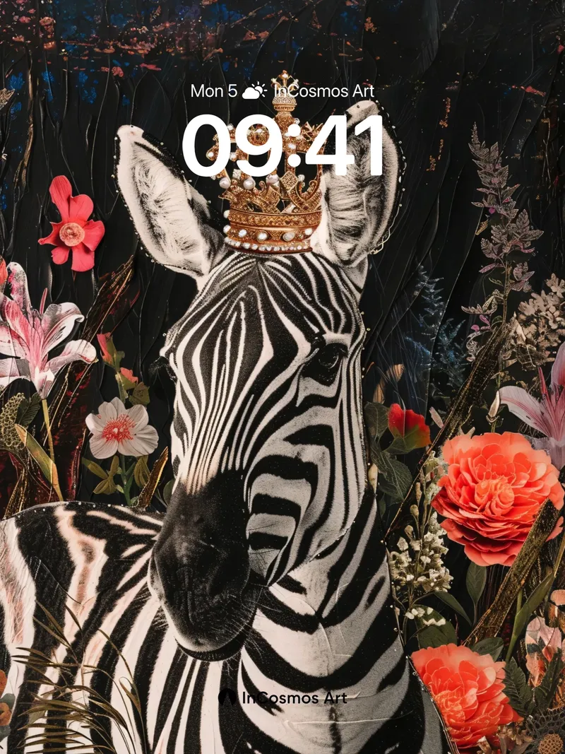 Regal Zebra Wallpaper with Crowned Flowers