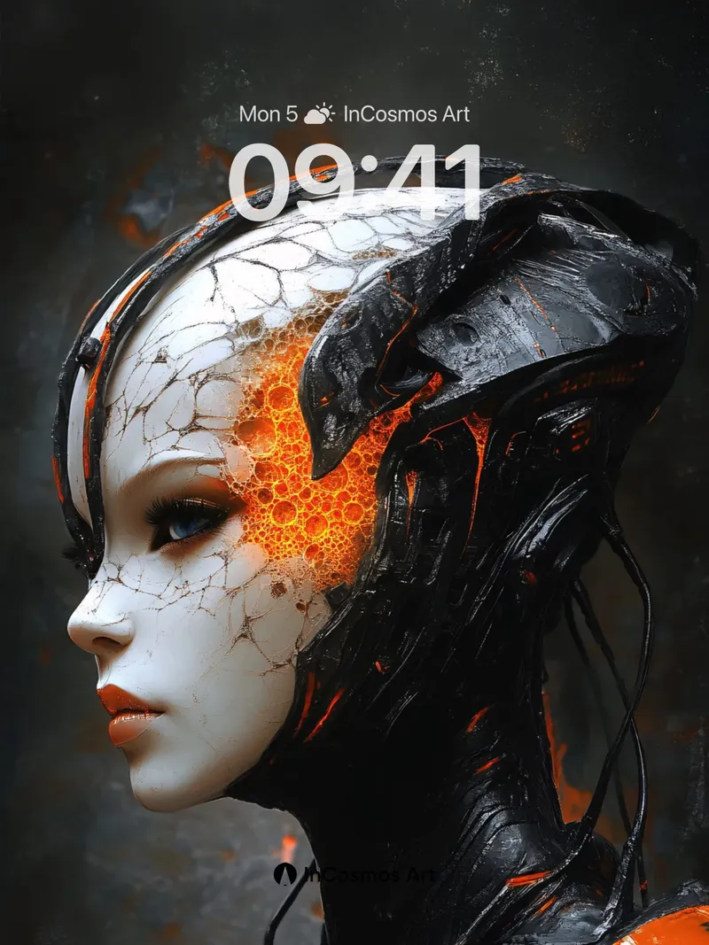 Futurist Ember Wallpaper with Cracked Skin