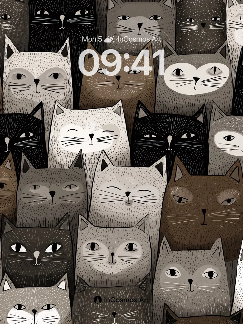 Whispering Feline Wallpaper with Ink-Stroke Depth