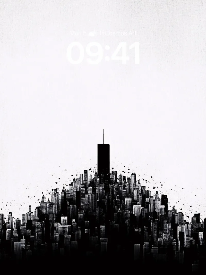Silent Cityscape Wallpaper with Ink Bloom