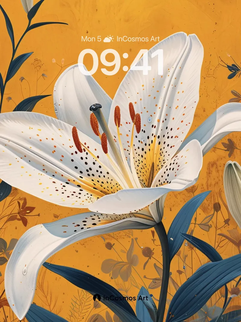 Golden Hush Lily Wallpaper with Speckled Petals