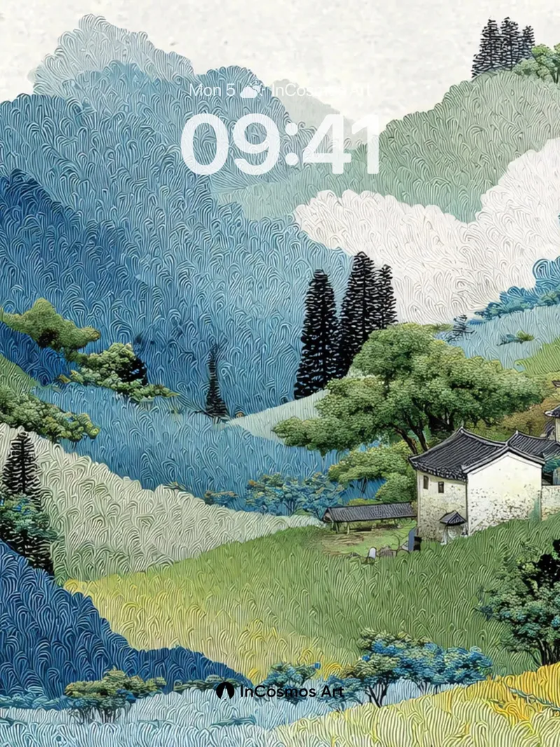 Serenity Valley Wallpaper with Ink-Washed Hills