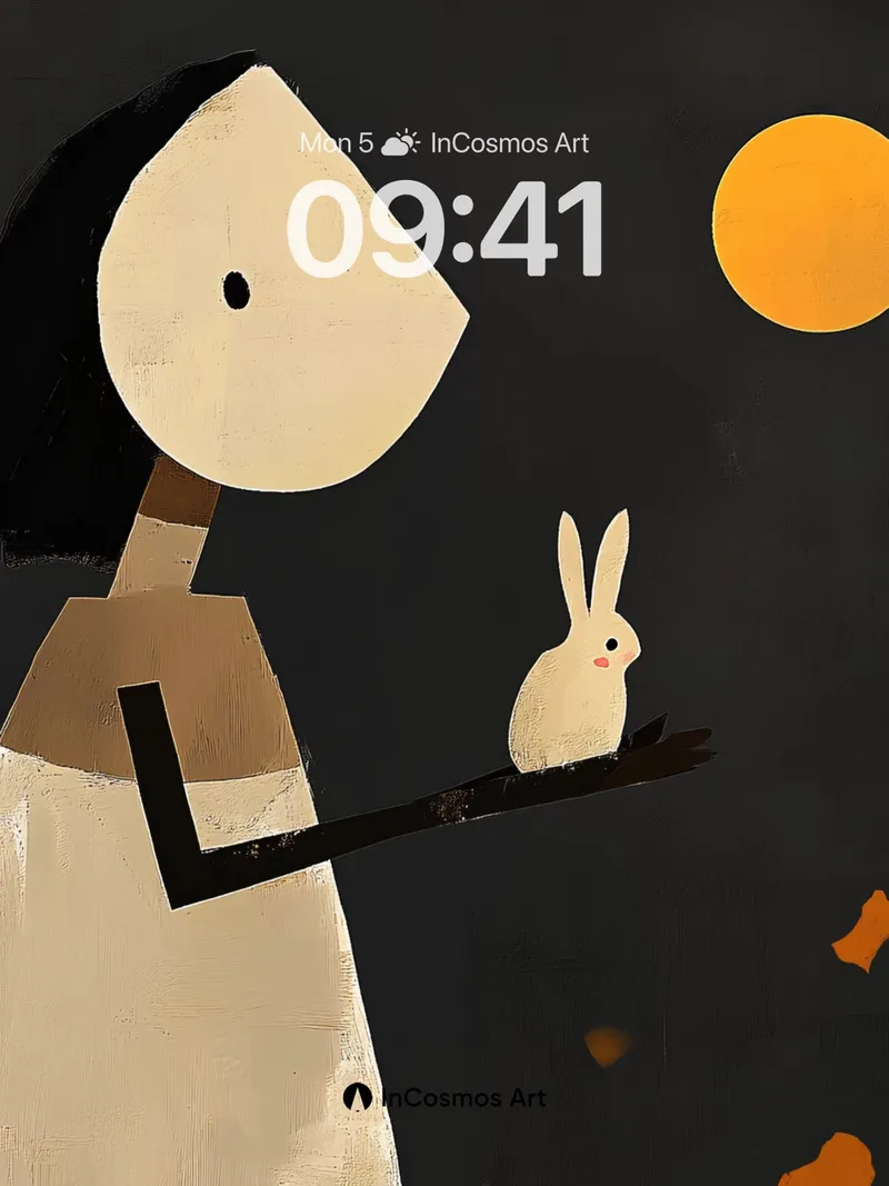 Serenity in Stillness Wallpaper with Moonlit Rabbit