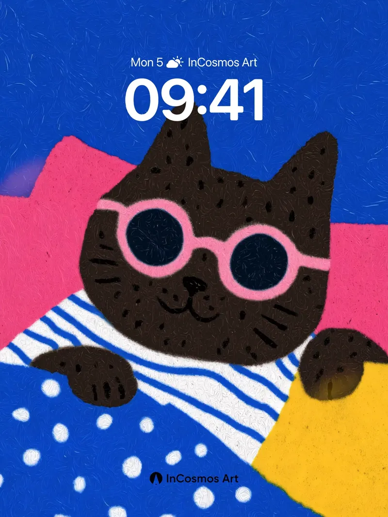 Playful Feline Wallpaper with Polka-Dot Dreams