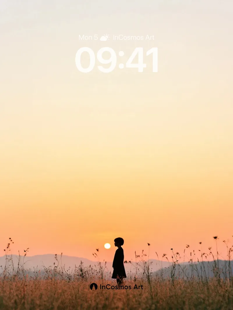 Serenity Silhouette Wallpaper with Distant Sun