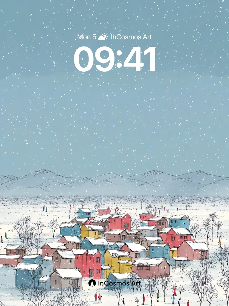 Snowfall Hush Wallpaper with Colorful Village