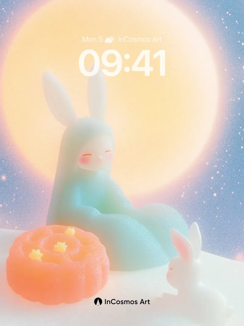 Lunar Hush Wallpaper with Moonlit Bunnies