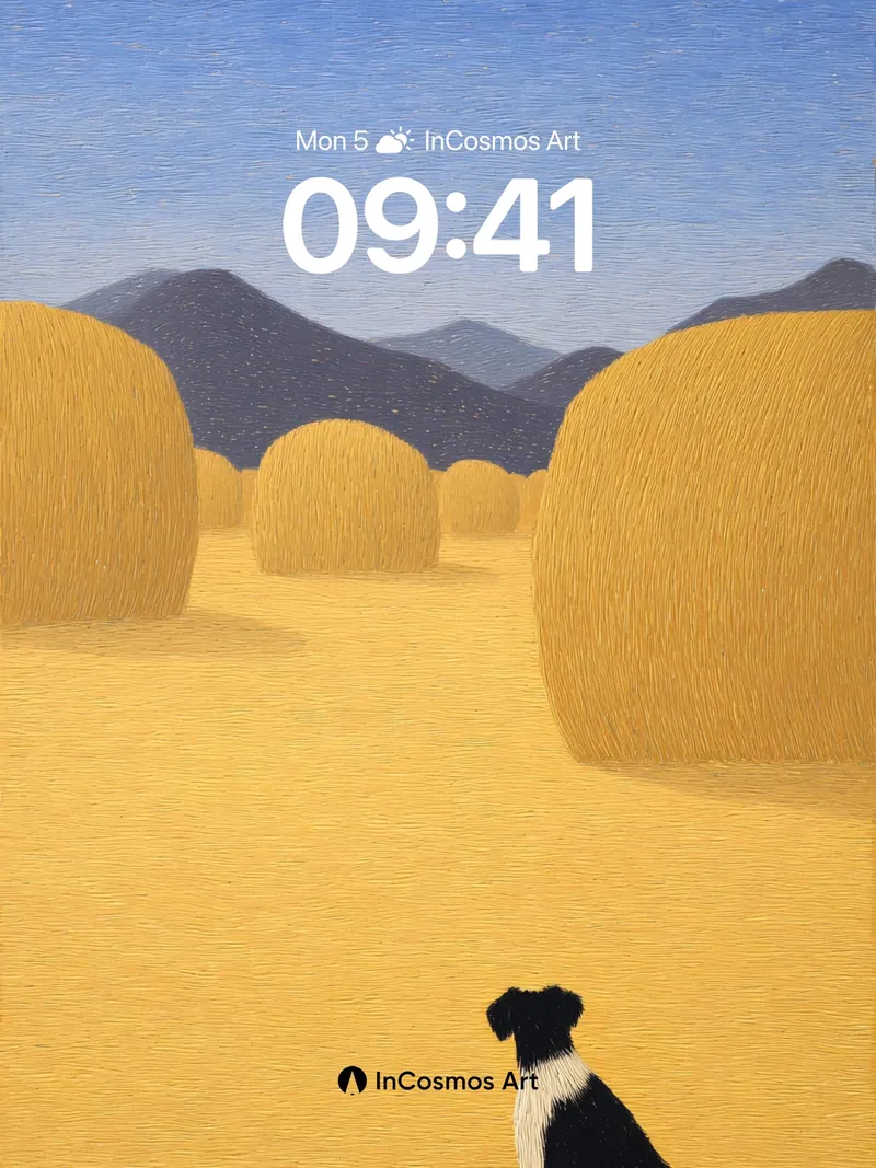 Serenity Hayfield Wallpaper with Watchful Dog