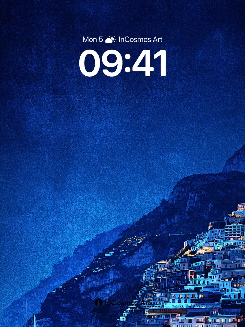 Midnight Cascade Wallpaper with Luminous Cliffs