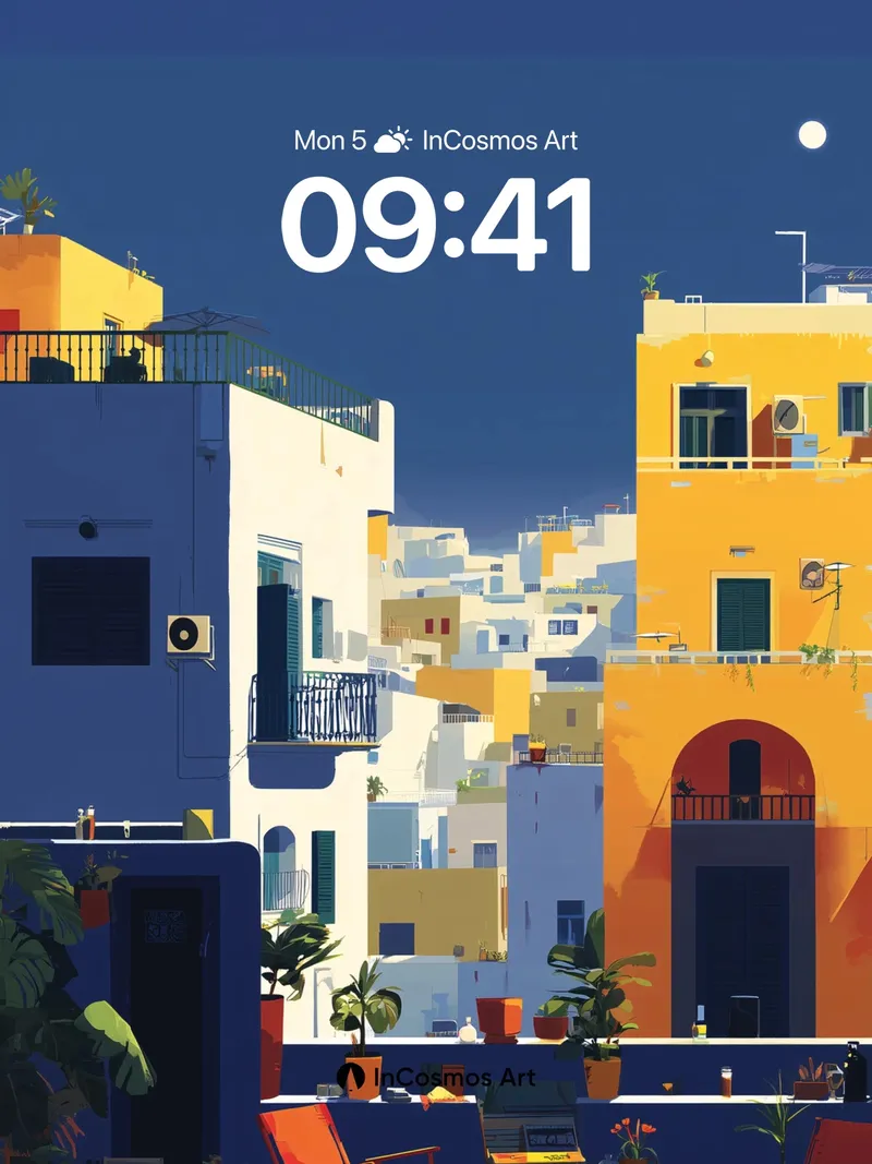 Sunset Hues Wallpaper with Moonlit Rooftops