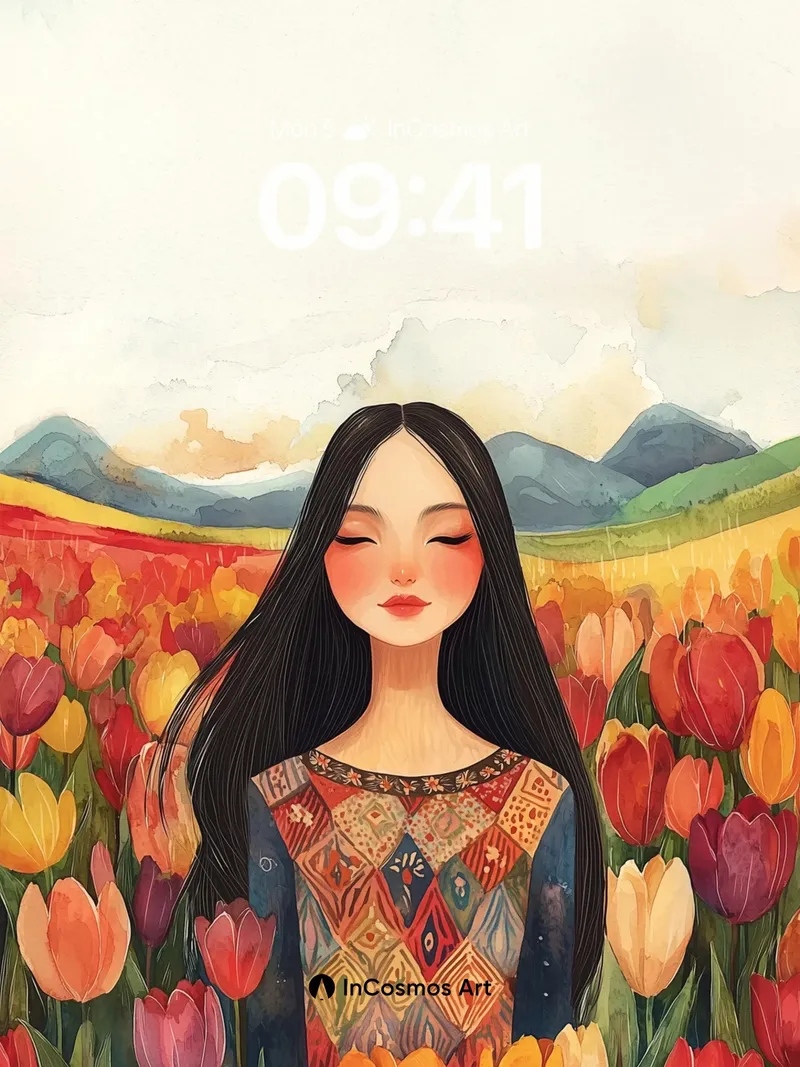 Serenity in Tulip Fields Wallpaper with Ethereal Light