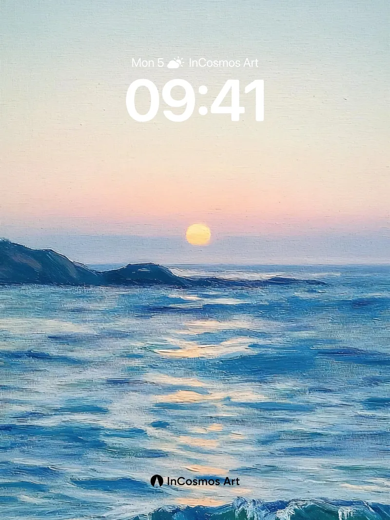 Serenity Wave Wallpaper with Sunset Horizon
