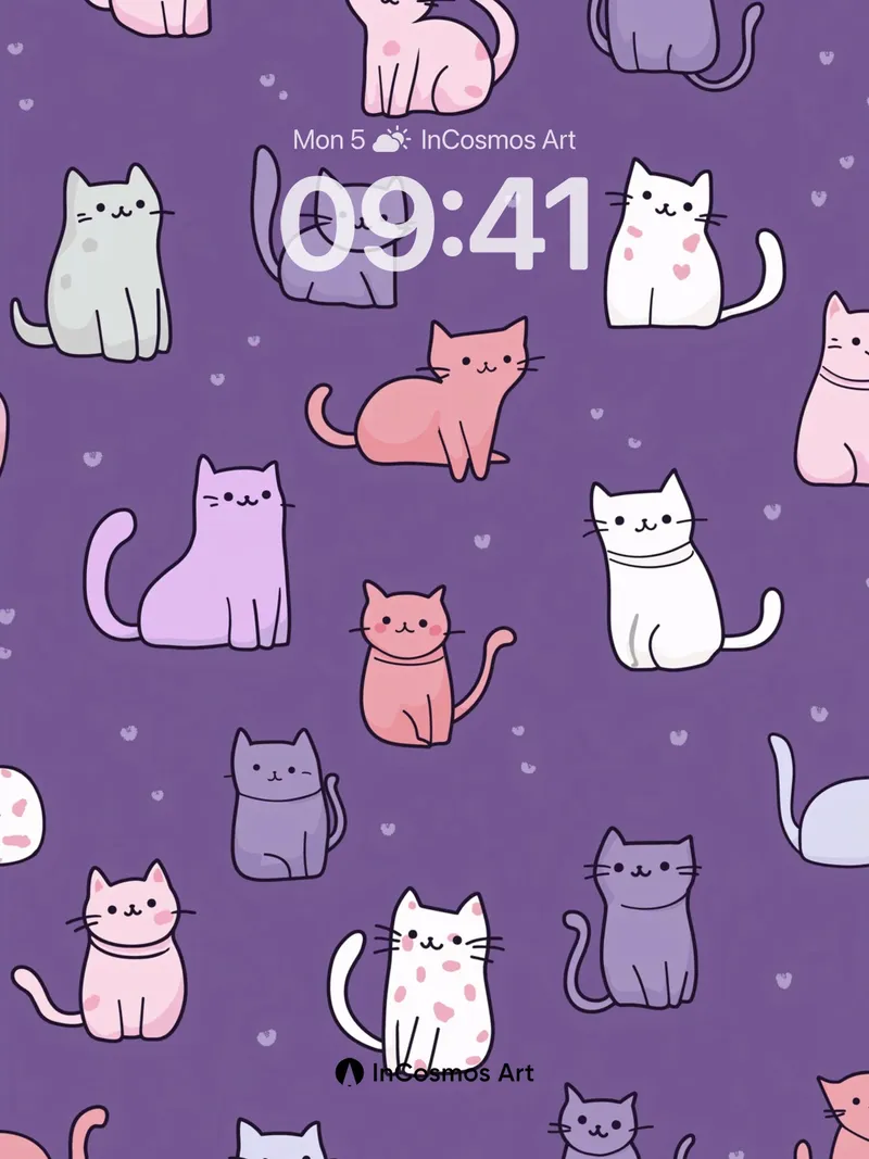 Whimsical Cat Parade Wallpaper with Heart Whispers