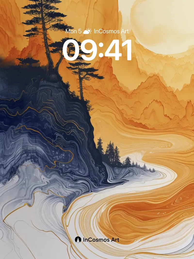 Golden Veil Wallpaper with Midnight Cliffs